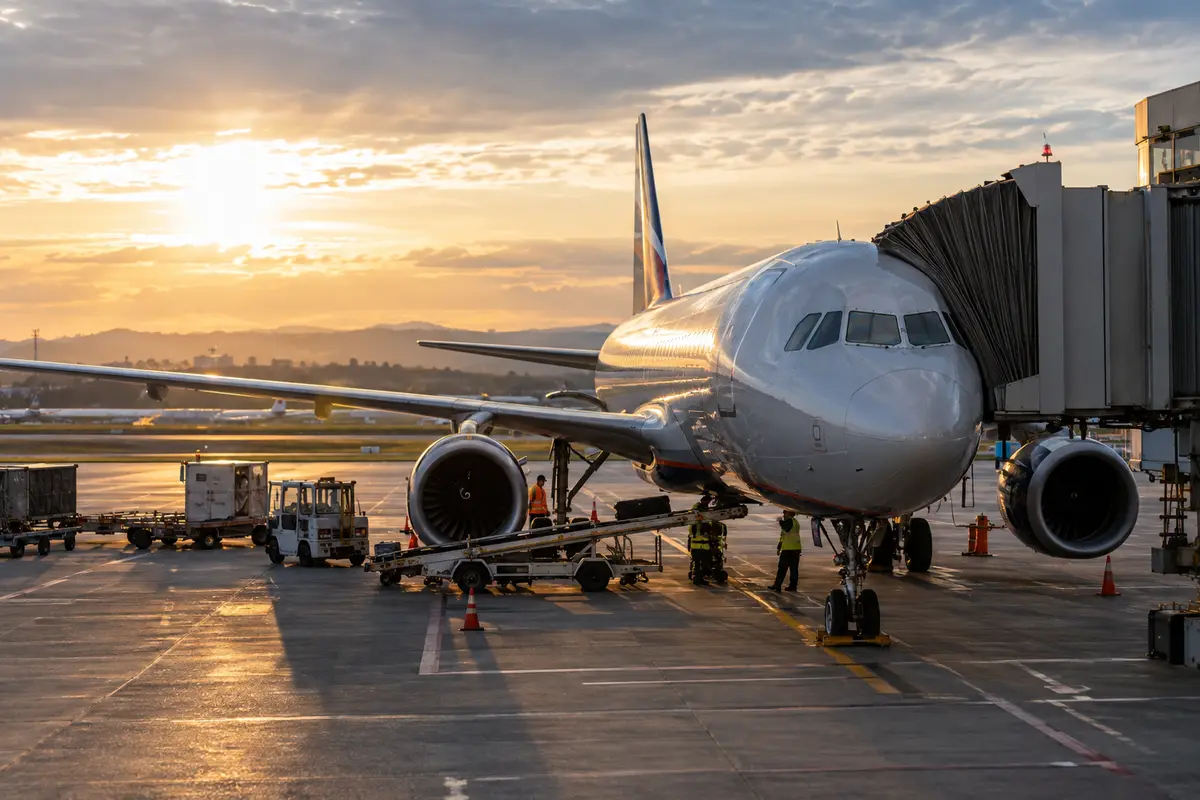Airliner preparing for an international departure