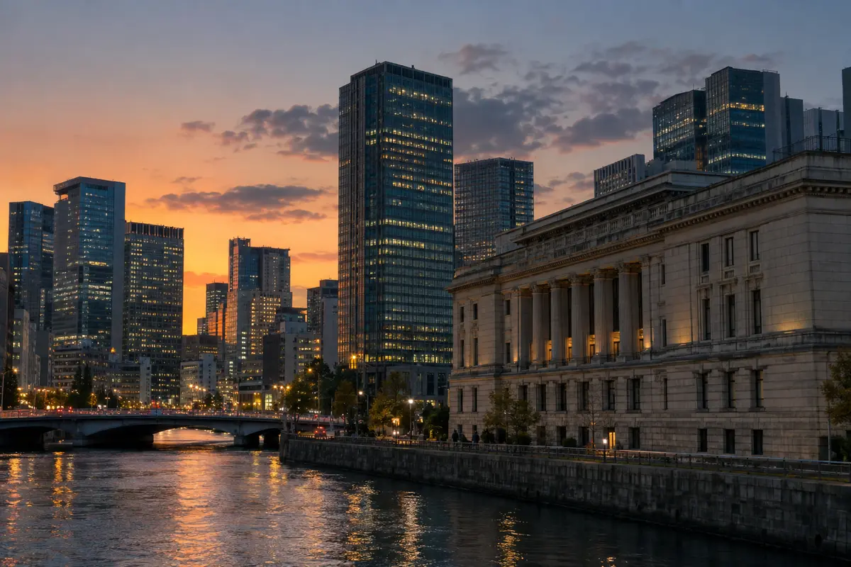 Tokyo financial district at dusk