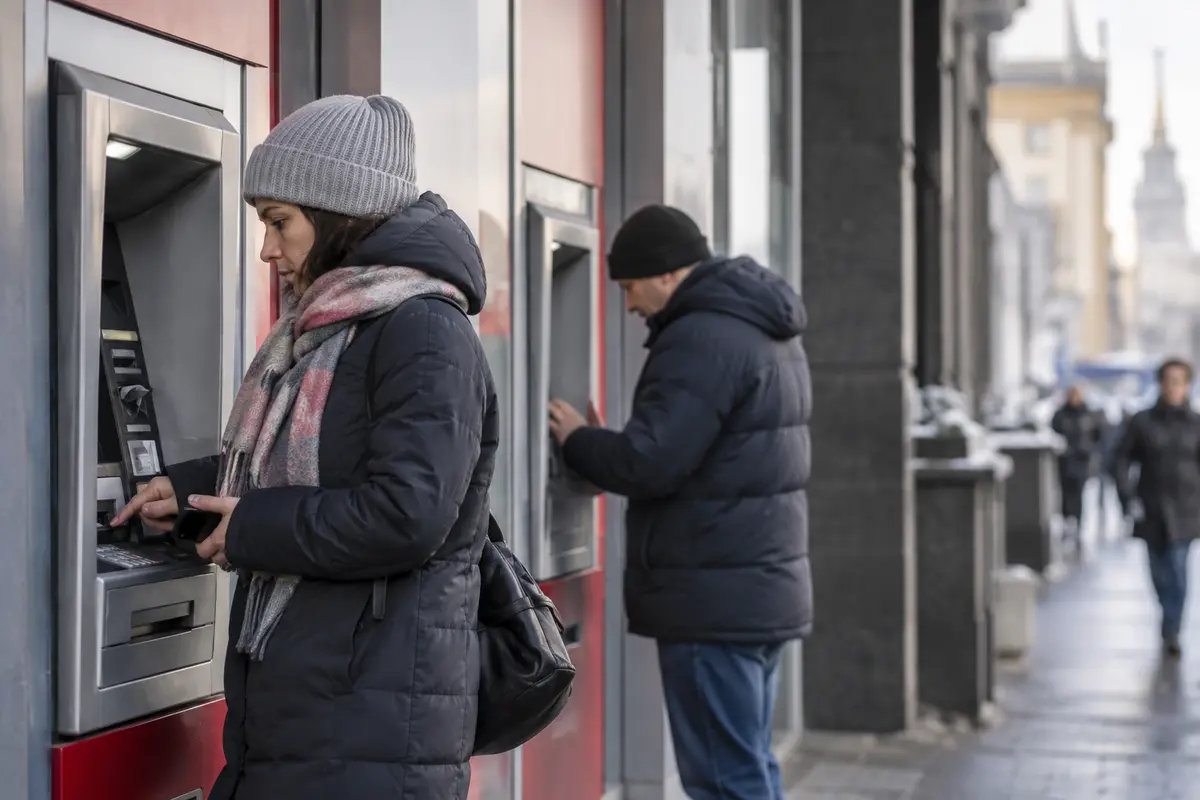 Bank cash machines in a Russian city