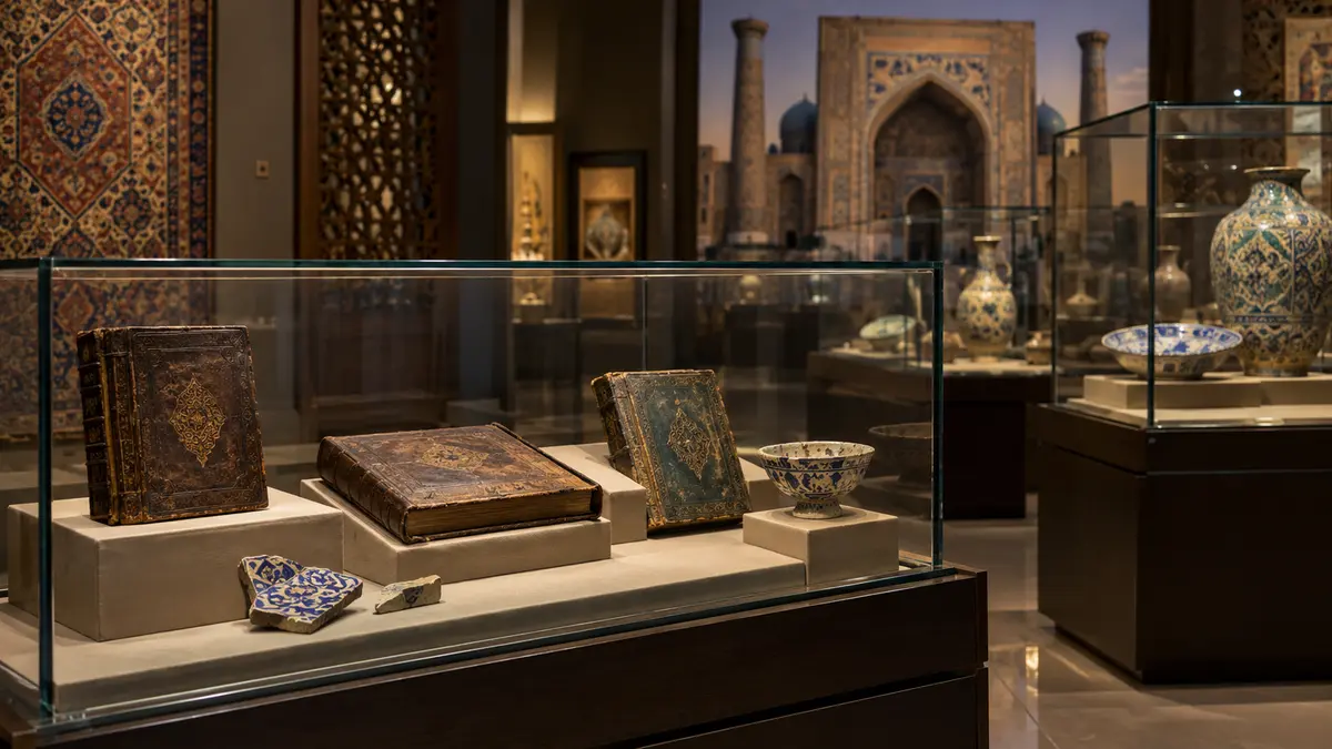 Museum display of manuscripts and ceramics