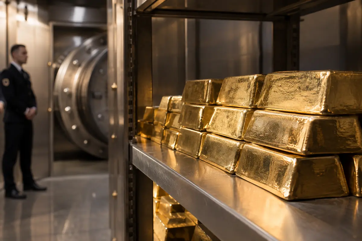 Bullion bars on a vault shelf