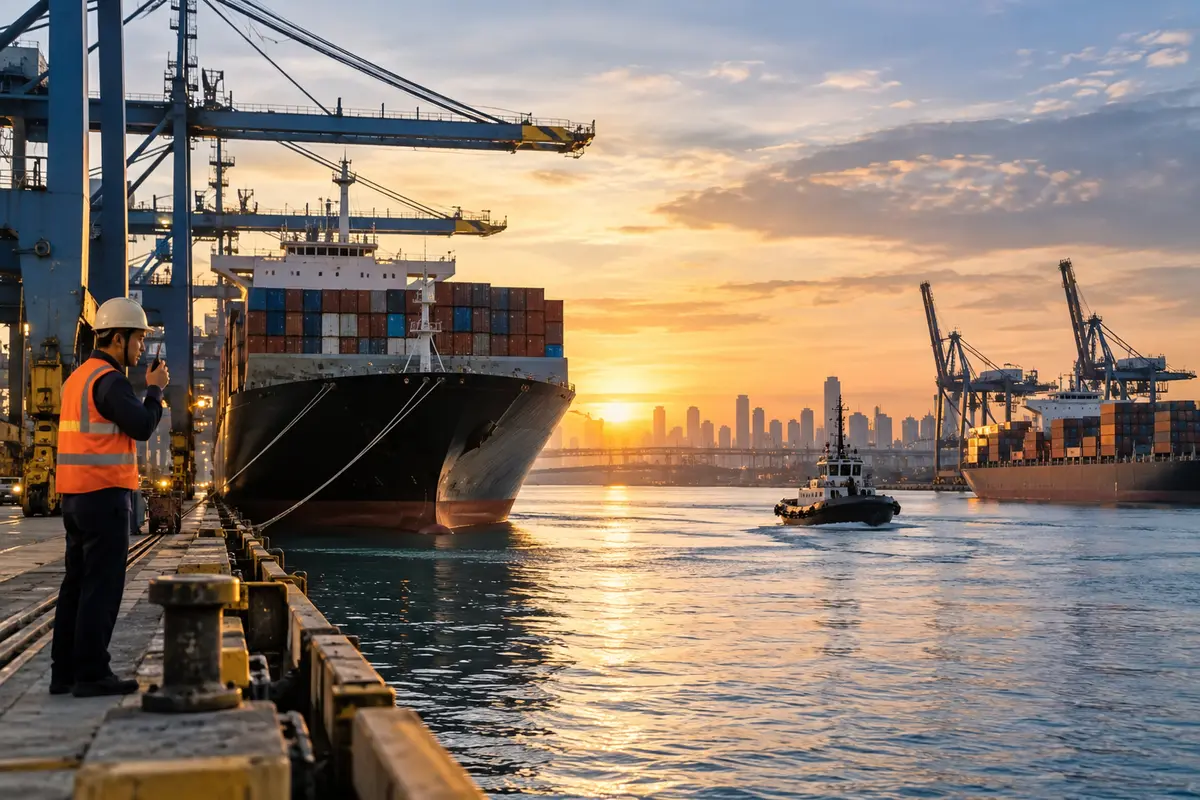 Container port connecting international trade routes