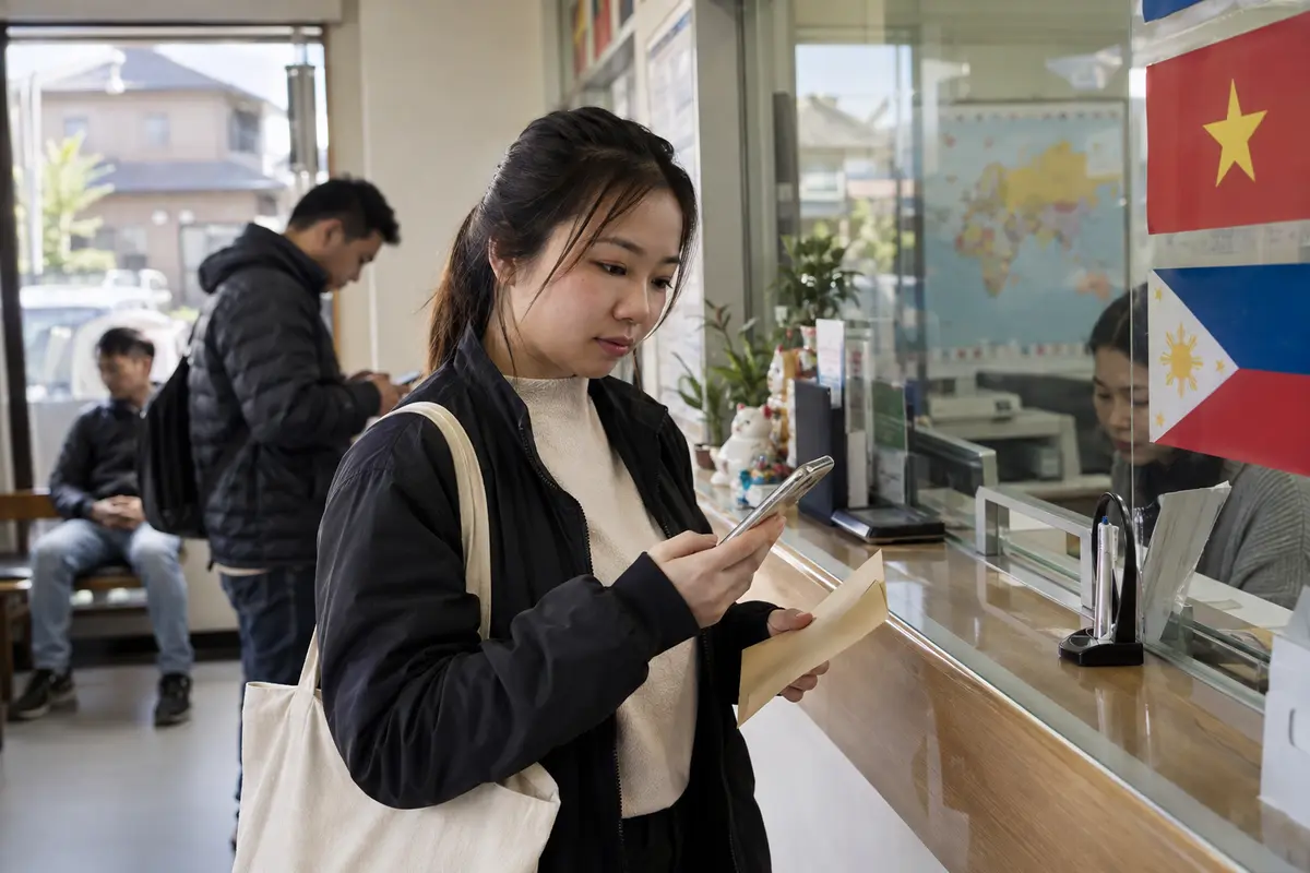 Customer at a remittance counter in Japan