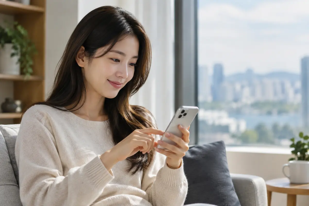 Customer using mobile banking on a smartphone