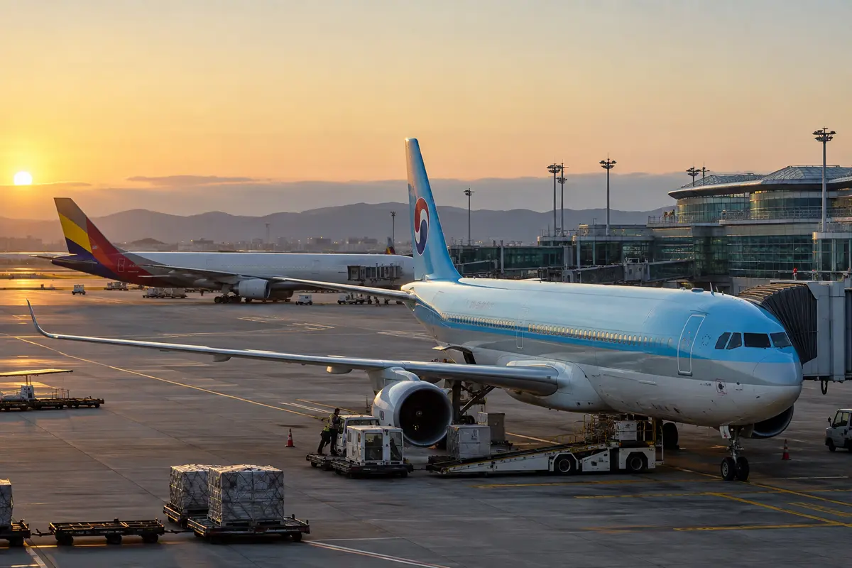 Passenger aircraft parked at a Korean airport