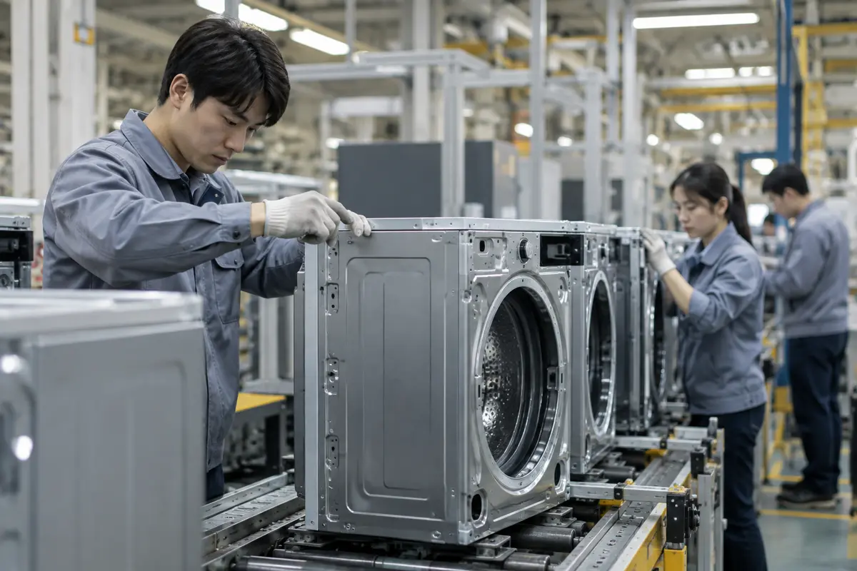 Appliance housings on a factory production line