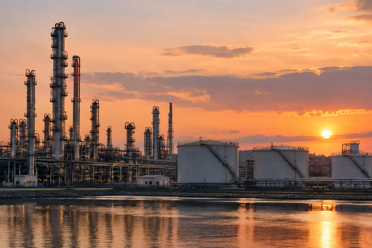 Oil refinery columns and storage tanks