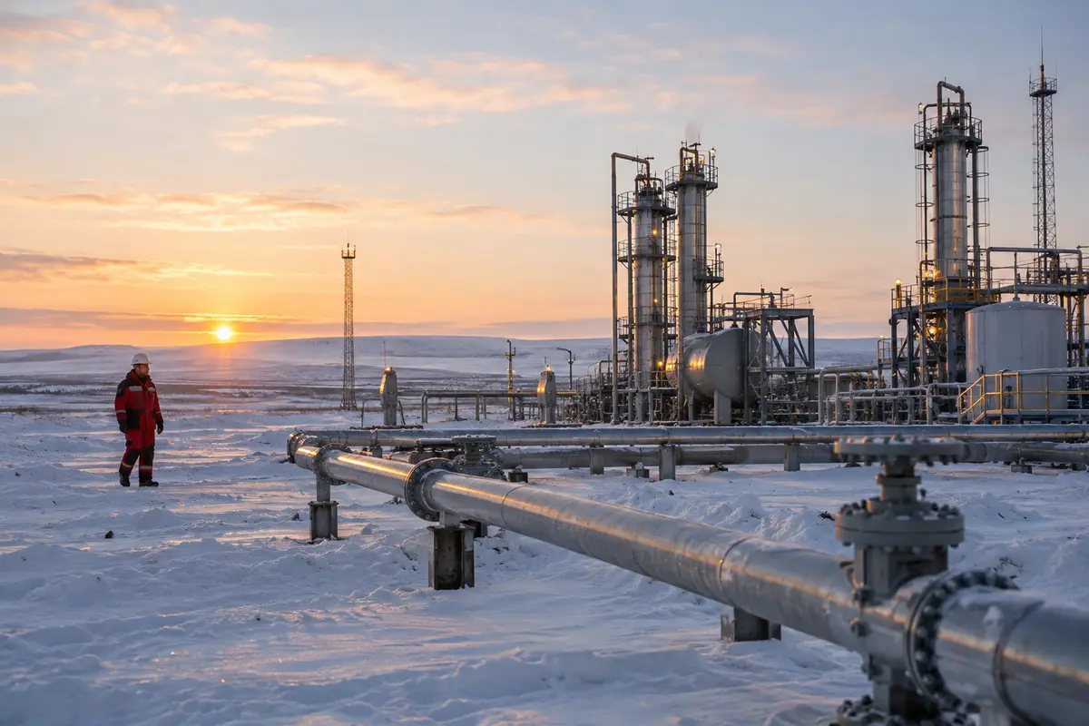 Oil processing equipment in a northern landscape