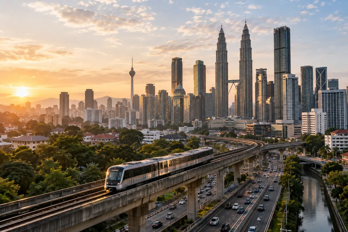 Kuala Lumpur skyline and urban transport