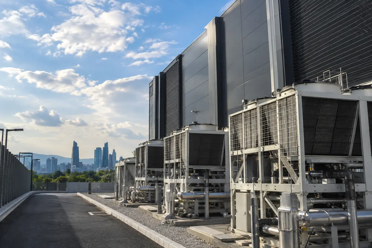 Cooling equipment outside a modern data centre