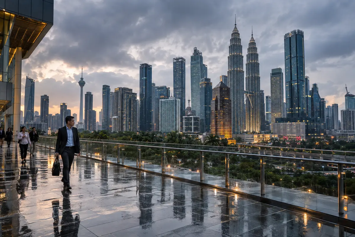 Kuala Lumpur business district after rain