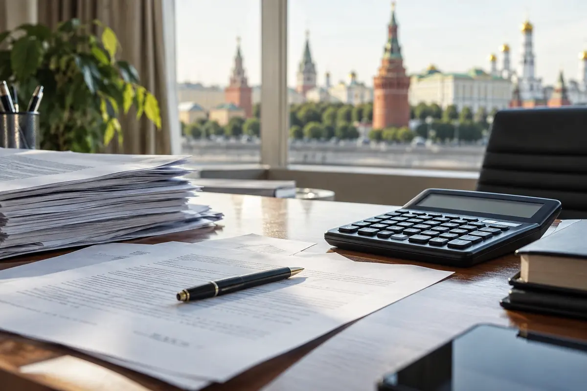 Bond paperwork and calculator on a desk