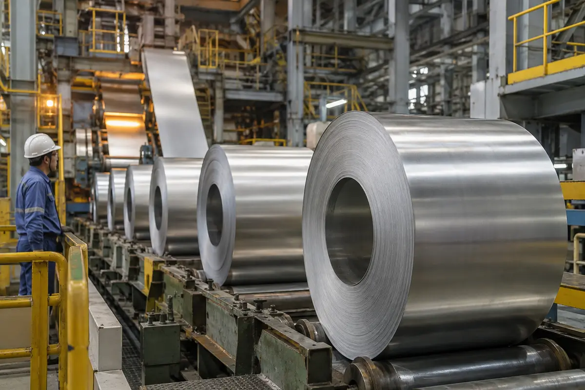 Steel coils on a galvanizing production line