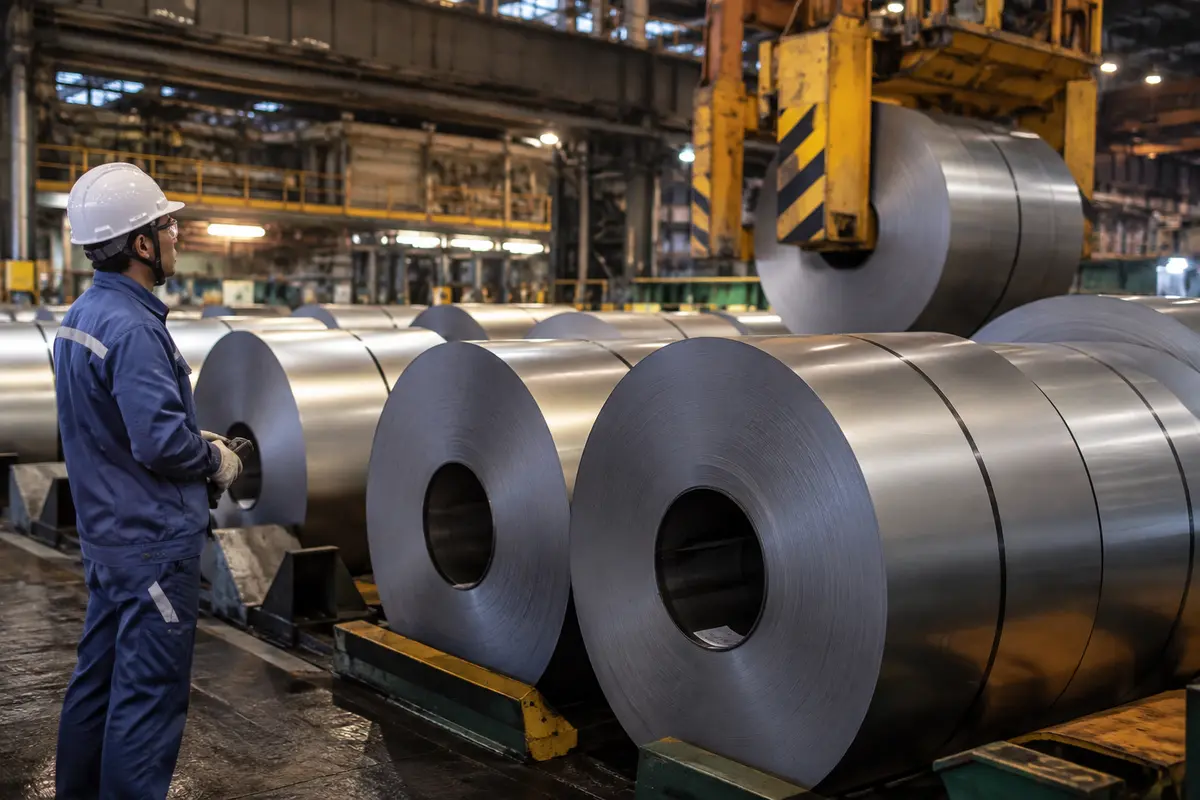 Steel coils inside a rolling mill
