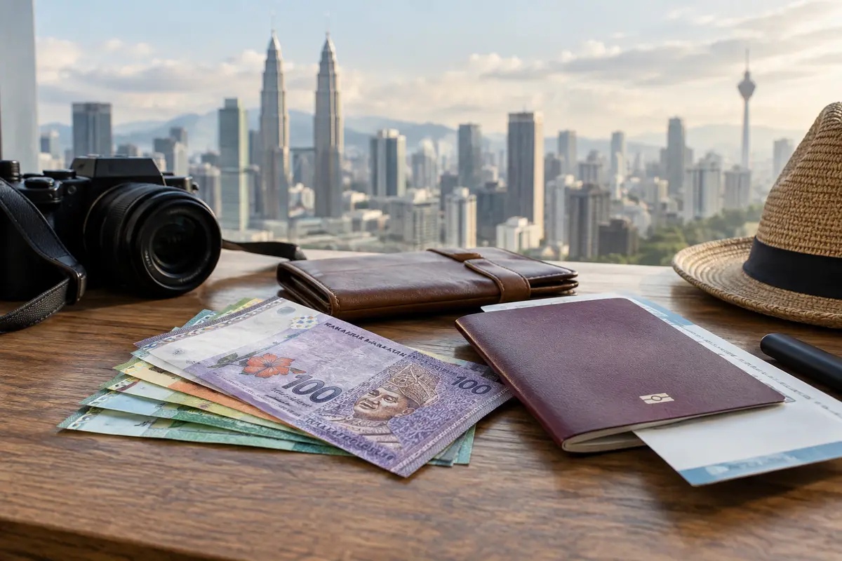 Malaysian currency beside international travel documents