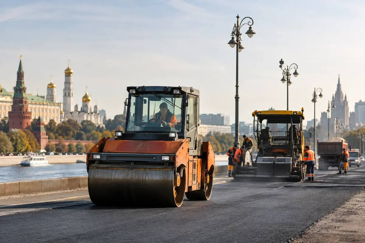 Road maintenance machinery on a Russian street