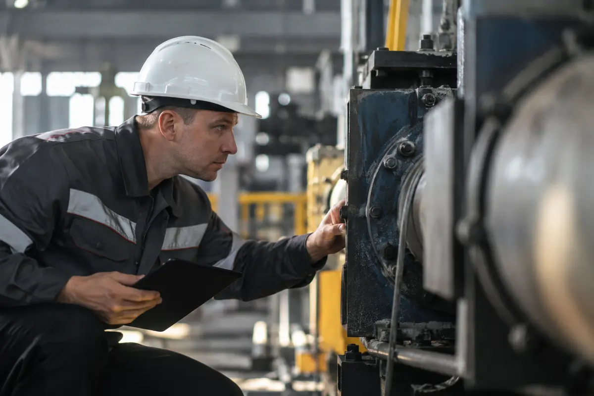 Skilled technician inspecting industrial equipment