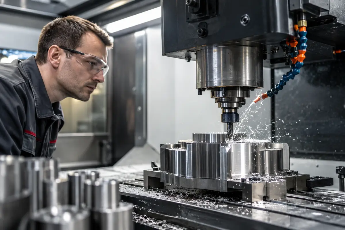 Precision machine tool cutting a metal component