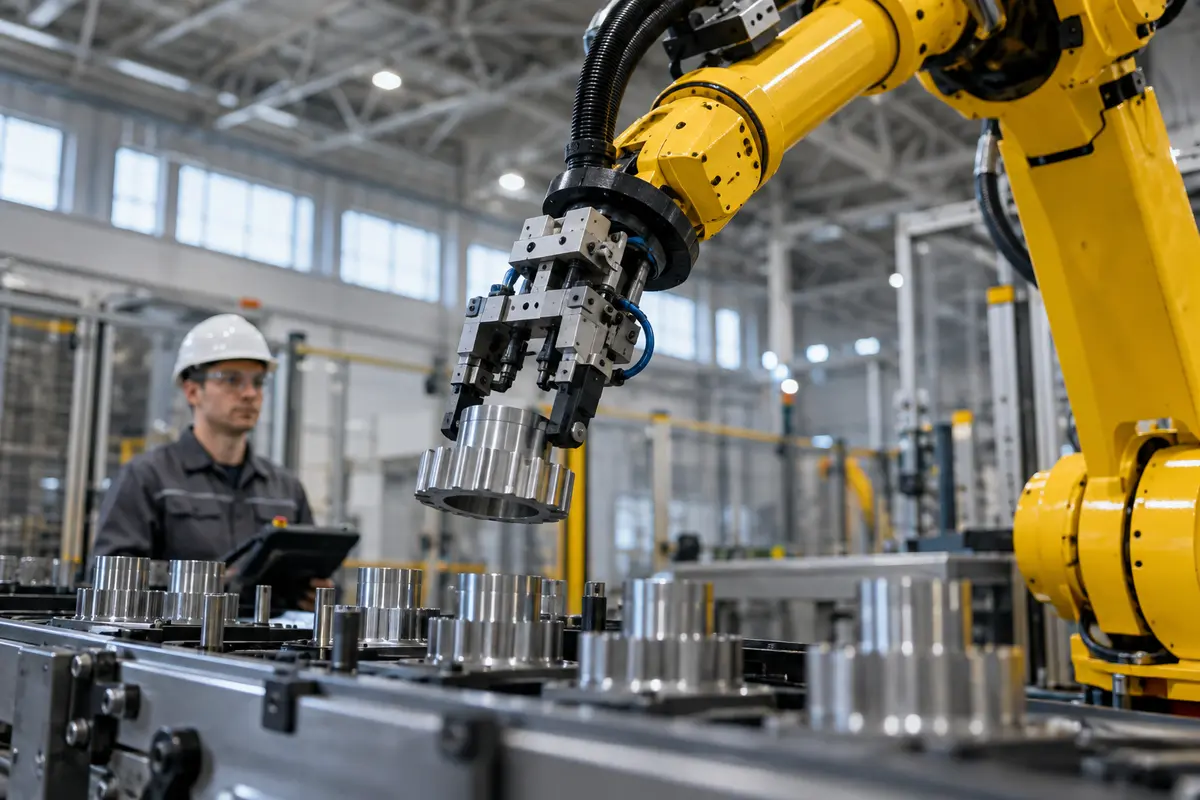 Industrial robot handling manufactured components