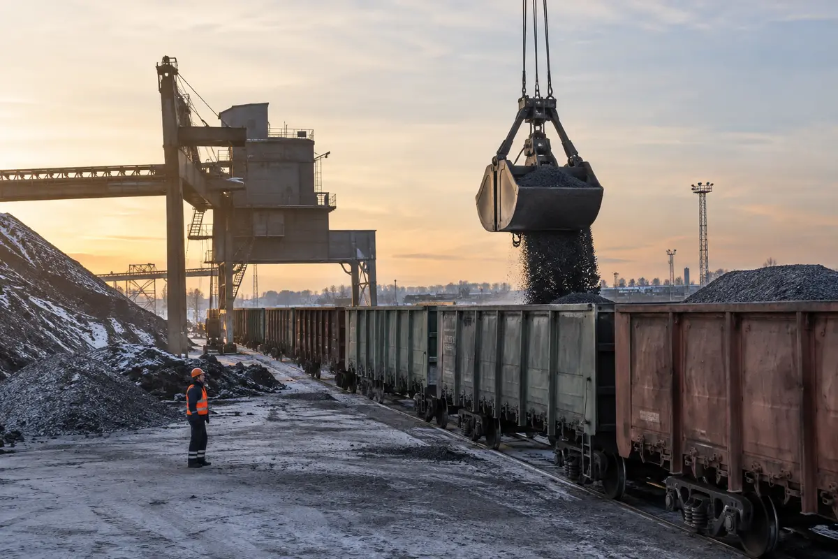 Railway wagons being loaded at a freight yard