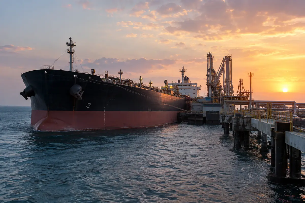 Oil tanker alongside a marine loading terminal