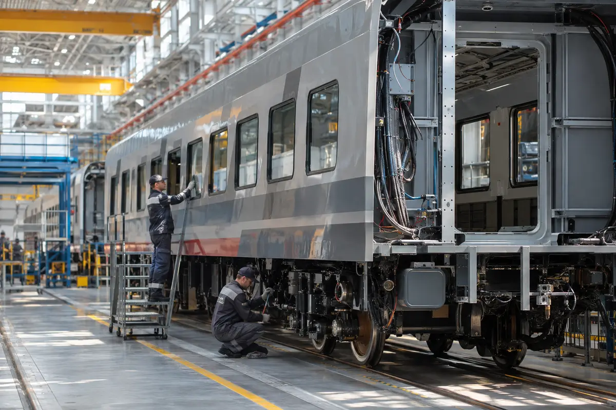 Railway carriage assembly inside a factory